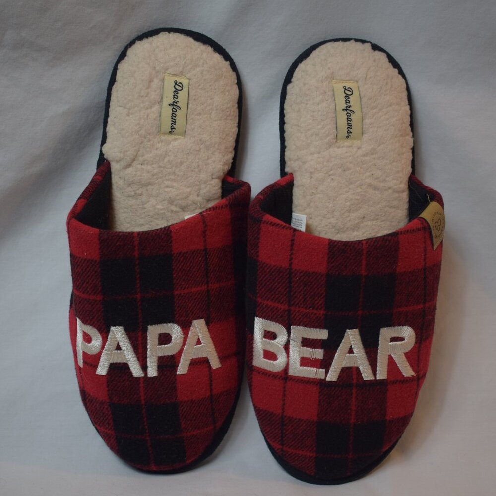 Dearfoams Plaid Papa Bear Slippers Size 11-12